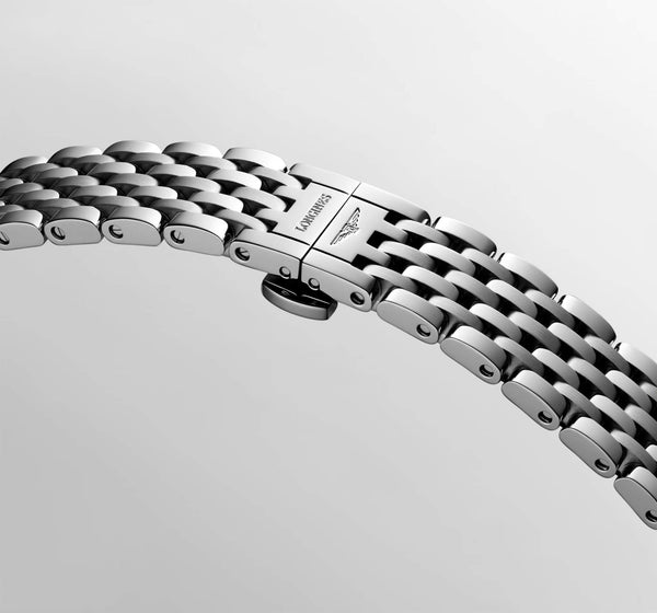 LONGINES 浪琴 Elegant 優雅系列不銹鋼月相珍珠母貝鑽面石英錶 30mm L43304876