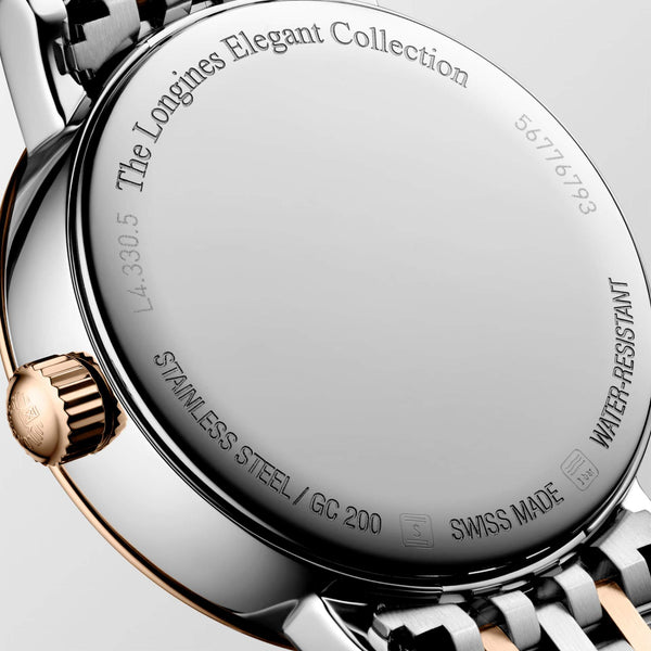 LONGINES 浪琴 Elegant 優雅系列18k玫瑰金不銹鋼月相珍珠母貝鑽面石英錶 30mm L43305877