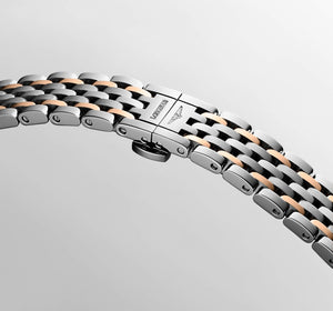 LONGINES 浪琴 Elegant 優雅系列18k玫瑰金不銹鋼月相珍珠母貝鑽面石英錶 30mm L43305877