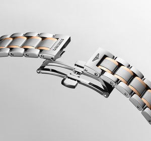 LONGINES 浪琴 MASTER 巨擘系列月相18k玫瑰金鋼鑽母貝面月相機械腕錶 34mm L24095897
