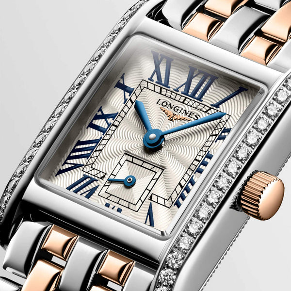 LONGINES 浪琴 Mini DolceVita 迷你多情系列18k玫瑰金不銹鋼鑽圈雙色優雅石英腕錶 21.50x29.00mm L52005797