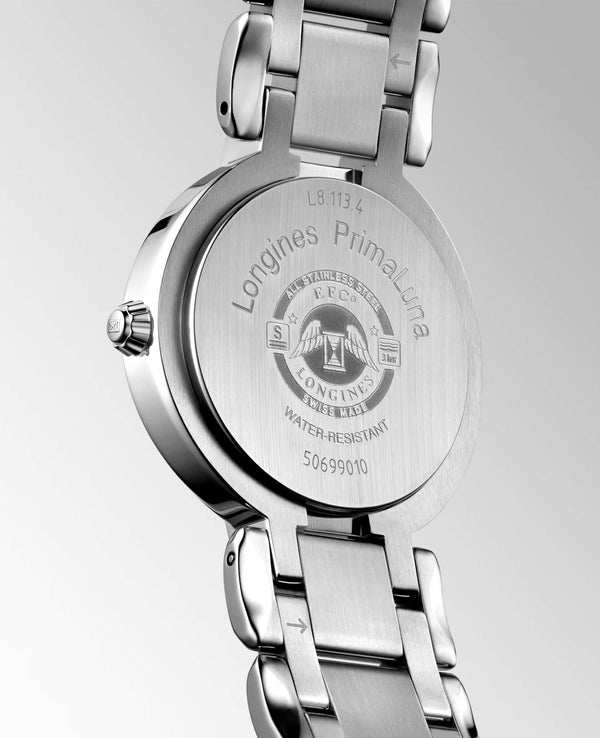 LONGINES 浪琴 PrimaLuna 新月系列珍珠母貝真鑽自動上鏈機械腕錶 30mm L81134876 - 新萬國鐘錶