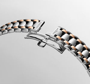 LONGINES 浪琴 PrimaLuna  新月系列羅馬時標月相優雅機械不鏽鋼及18k玫瑰金女錶 34mm L81265717