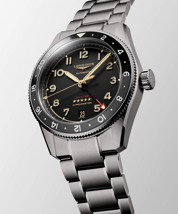 LONGINES 浪琴 Spirit 先行者系列 Zulu Time GMT世界時區鈦金屬腕錶 39mm L38021536