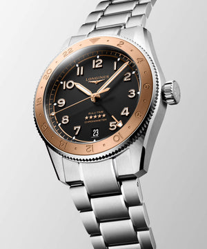 LONGINES 浪琴 Spirit 先行者系列 Zulu Time 1925 世界時區不鏽鋼及18K玫瑰金100周年紀念腕錶 39mm L38035536