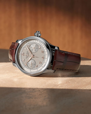 LONGINES 浪琴 MASTER 巨擘系列象牙色麥粒紋單按把計時手上鍊機械腕錶 41mm L2.960.4.78.2 L29604782