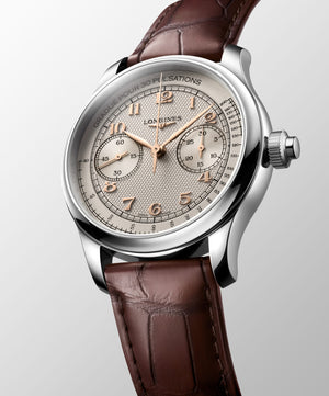 LONGINES 浪琴 MASTER 巨擘系列象牙色麥粒紋單按把計時手上鍊機械腕錶 41mm L2.960.4.78.2 L29604782