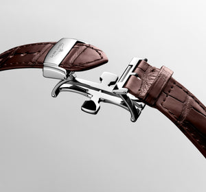 LONGINES 浪琴 MASTER 巨擘系列象牙色麥粒紋單按把計時手上鍊機械腕錶 41mm L2.960.4.78.2 L29604782
