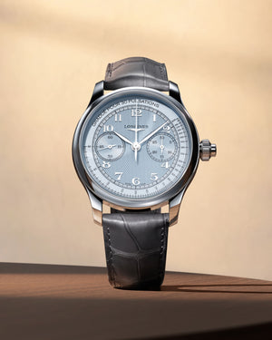 LONGINES 浪琴 MASTER 巨擘系列霜藍色單按把計時手上鍊機械腕錶 41mm L2.960.4.93.2 L29604932