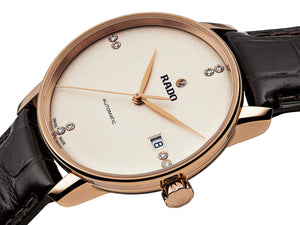 RADO 雷達錶 COUPOLE 晶燦系列PVD玫瑰金點鑽機械腕錶 37mm R22861765