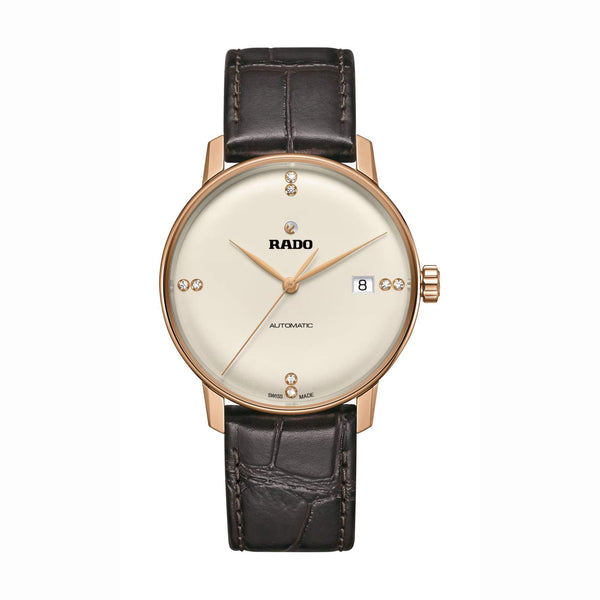 RADO 雷達錶 COUPOLE 晶燦系列PVD玫瑰金點鑽機械腕錶 37mm R22861765