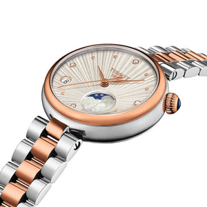 TISSOT 天梭 Desir 系時尚玫瑰金PVD雙色真鑽月相石英女士腕錶 28mm T152.223.22.036.00 T1522232203600