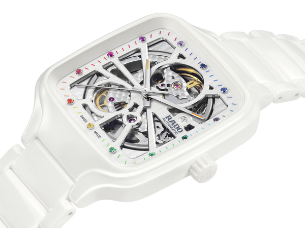 RADO 雷達錶 TRUE Square 真我方形系列白色陶瓷彩寶自動機械腕錶 R27073712