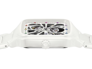 RADO 雷達錶 TRUE Square 真我方形系列白色陶瓷彩寶自動機械腕錶 R27073712