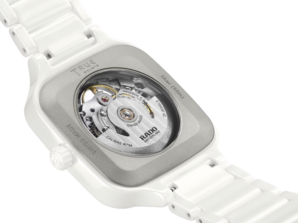 RADO 雷達錶 TRUE Square 真我方形系列白色陶瓷彩寶自動機械腕錶 R27073712