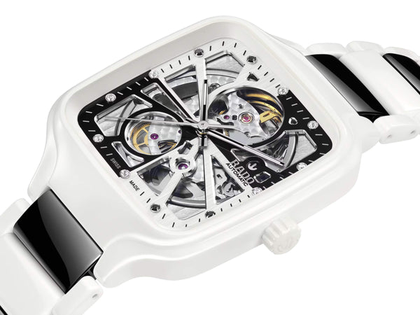 RADO 雷達錶 TRUE Square 真我方形系列白黑雙色陶瓷鑽面自動機械限量版腕錶 R27073752