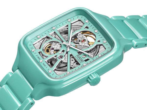 RADO 雷達錶 TRUE Square 真我方形系列綠松石陶瓷自動機械腕錶 R27176712