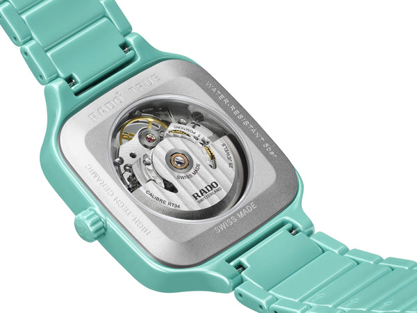 RADO 雷達錶 TRUE Square 真我方形系列綠松石陶瓷自動機械腕錶 R27176712
