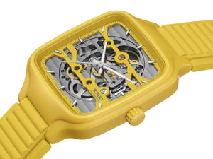 RADO 雷達錶 TRUE SQUARE 真我系列方形黃色高科技陶瓷鏤空腕錶 R27177255