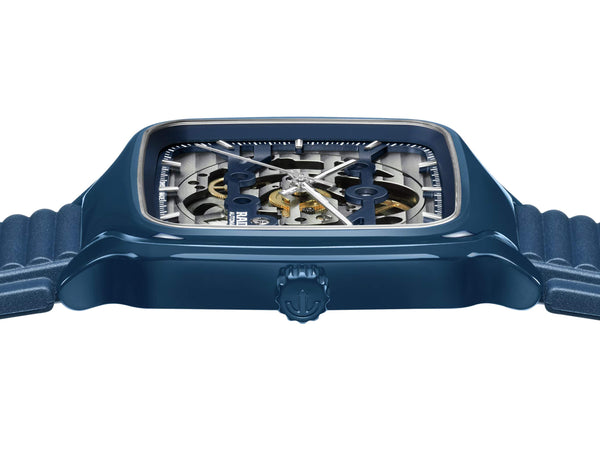 RADO 雷達錶 TRUE SQUARE 真我系列方形開芯海軍藍陶瓷鏤空機械腕錶 R27178205