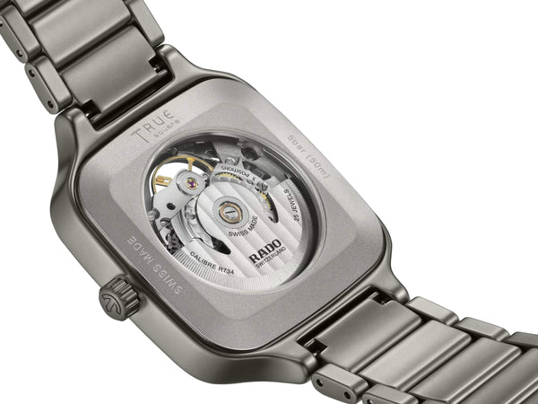 RADO 雷達錶 TRUE SQUARE 真我方形系列鏤空啞光電漿陶瓷自動機械腕錶 38mm R27196152