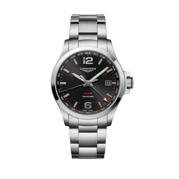 LONGINES 浪琴征服者系列超精準V.H.P. GMT 兩地時區萬年曆石英腕錶 43mm L37284566