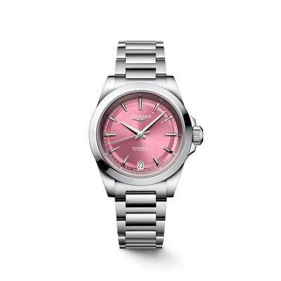 LONGINES 浪琴 Conquest 征服者系列粉紅色優雅時尚運動腕錶 34mm L34304996