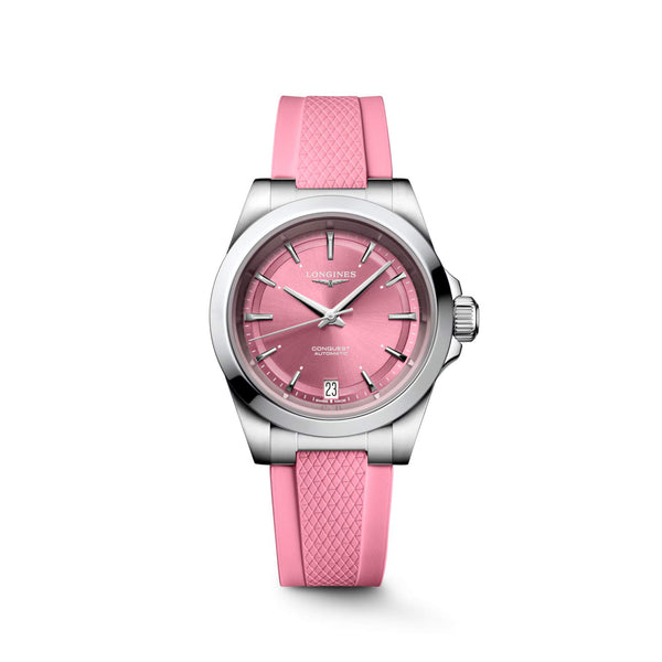 LONGINES 浪琴 Conquest 征服者系列粉紅色優雅時尚運動腕錶 34mm L34304999