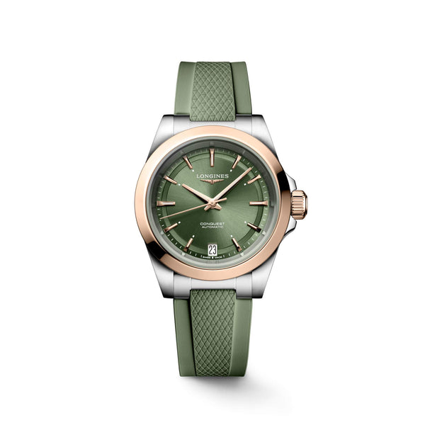 LONGINES 浪琴 Conquest 征服者系列不鏽鋼及18k玫瑰金優雅時尚運動腕錶 34mm L34305029