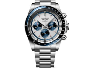 浪琴 Conquest L38354986 征服者系列計時碼錶，三眼計時設計，商務休閒運動男錶推薦。