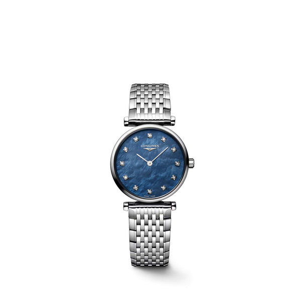 LONGINES 浪琴嘉嵐超薄藍色珍珠鑽母貝石英腕錶 24mm L42094816