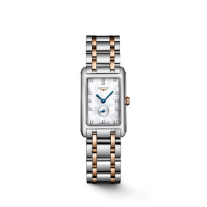 LONGINES 浪琴 DolceVita 多情系列18k玫瑰金不銹鋼雙色鑽面珍珠母貝優雅石英腕錶  23.30 X 37.00 mm L55125877 - 新萬國鐘錶