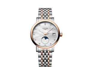 LONGINES 浪琴 Elegant 優雅系列18k玫瑰金不銹鋼月相珍珠母貝鑽面石英錶 30mm L43305877 - 新萬國鐘錶