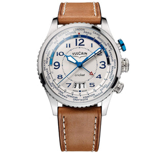 VULCAIN 窩路堅領航員系列鬧鈴手上鍊世界時區白面腕錶 42mm 110163A77.BFC111