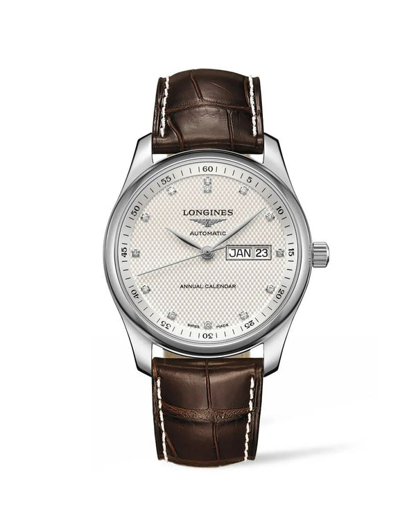 LONGINES 浪琴 Master 巨擘系列年曆功能顯示麥粒紋鑲鑽機械錶 40mm L29104773