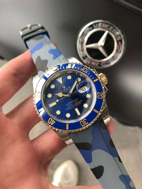 EVEREST 勞力士替用瑞士製造橡膠錶帶可適用全40毫米運動錶款 迷彩橡膠錶帶
