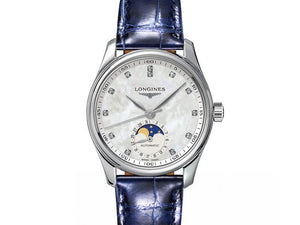 LONGINES 浪琴 MASTER 巨擘系列月相真鑽白母貝機械腕錶 34mm L24094870 - 新萬國鐘錶