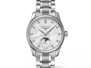 LONGINES 浪琴 MASTER 巨擘系列月相真鑽白母貝機械腕錶 34mm L24094876 - 新萬國鐘錶