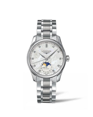 LONGINES 浪琴 MASTER 巨擘系列月相真鑽白母貝機械腕錶 34mm L24094876