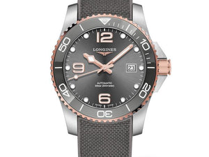 LONGINES 浪琴 HydroConquest 深海征服者系列浪鬼陶瓷潛水機械錶 41mm L37813789 灰面玫瑰金PVD塗層 - 新萬國鐘錶