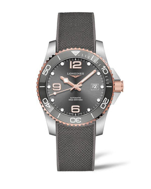 LONGINES 浪琴 HydroConquest 深海征服者系列浪鬼陶瓷潛水機械錶 41mm L37813789 灰面玫瑰金PVD塗層