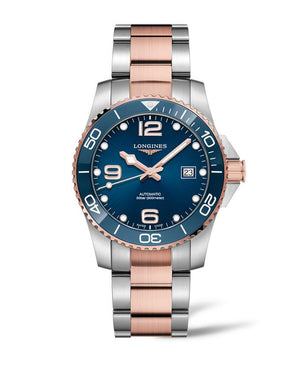 LONGINES 浪琴 HydroConquest 深海征服者系列浪鬼陶瓷潛水機械錶 41mm L37813987 藍面玫瑰金PVD塗層