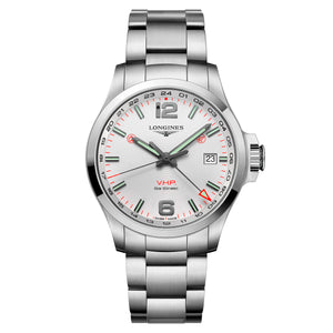 LONGINES 浪琴征服者系列超精準V.H.P. GMT 兩地時區萬年曆石英腕錶 43mm L37284766