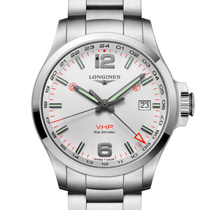 LONGINES 浪琴征服者系列超精準V.H.P. GMT 兩地時區萬年曆石英腕錶 43mm L37284766