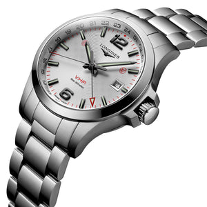LONGINES 浪琴征服者系列超精準V.H.P. GMT 兩地時區萬年曆石英腕錶 43mm L37284766