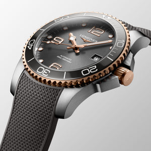 LONGINES 浪琴 HydroConquest 深海征服者系列浪鬼陶瓷潛水機械錶 41mm L37813789 灰面玫瑰金PVD塗層