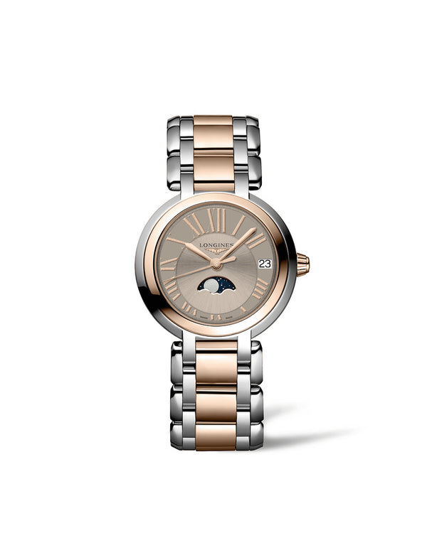LONGINES 浪琴 PrimaLuna  新月月相石英女錶系列精鋼18K玫瑰金 30mm L81155617