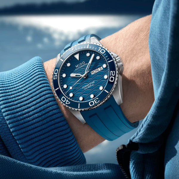 Mido Ocean Star 200C 美度海洋之星陶瓷圈200米藍色膠帶款潛水腕錶 M0424301704100