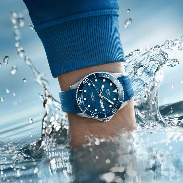Mido Ocean Star 200C 美度海洋之星陶瓷圈200米藍色膠帶款潛水腕錶 M0424301704100