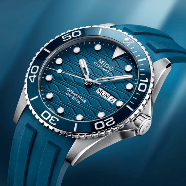 Mido Ocean Star 200C 美度海洋之星陶瓷圈200米藍色膠帶款潛水腕錶 M0424301704100